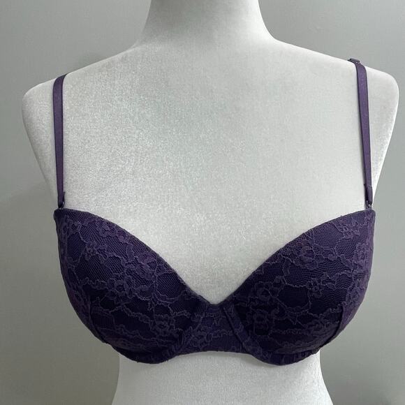 Victoria's Secret Multi Way Push Up Bra Size 34 C Purple Floral Lace - Picture 1 of 6